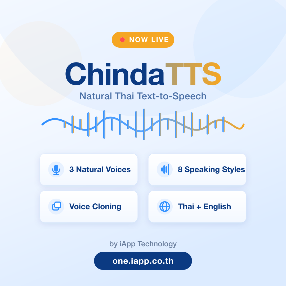 ChindaTTS is now live — by iApp Technology