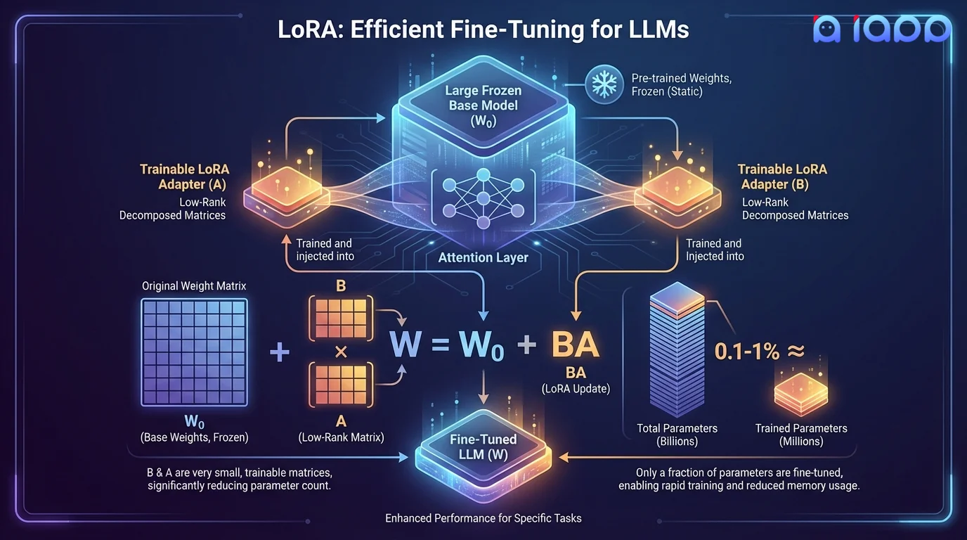 LoRA 低秩自适应示意图